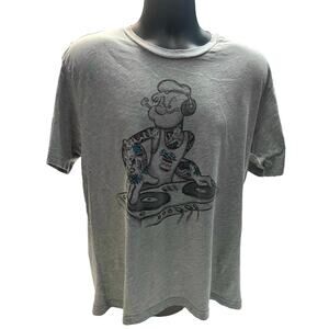 Popeye The Sailor Tattoo DJ Men’s Gray T shirt Spinach Size XL